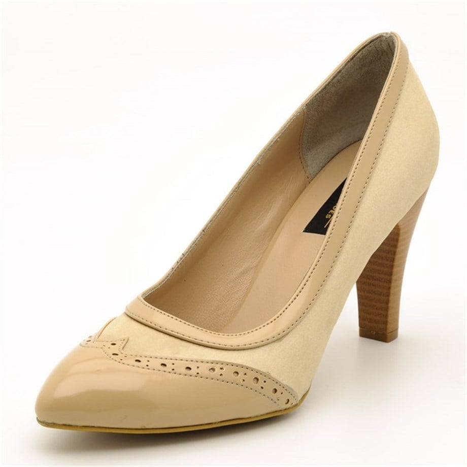 US1954 Cream Faux Leather & Suede Large Size Mid-Heel Premier Women's Shoes