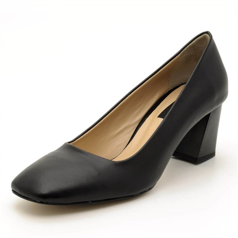 US2018 Black Faux Leather Large Size Square Toe Mid-Heel Women's Premier Shoes 