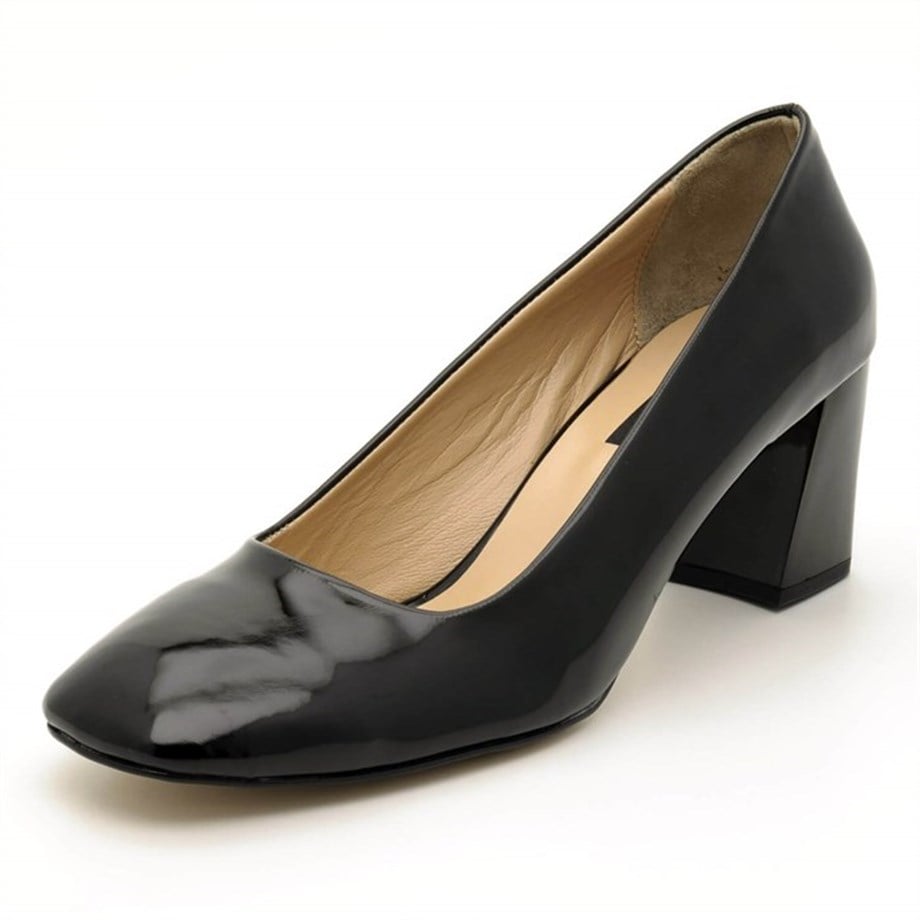US2018 Black Faux Patent Leather Large Size Square Toe Mid-Heel Women's Premier Shoes 
