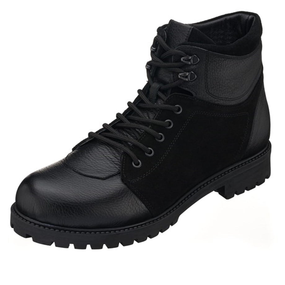 USYNS2002 Black Leather & Suede Large Size Handmade Calfskin Wide Form Special Edition  Men's Boots