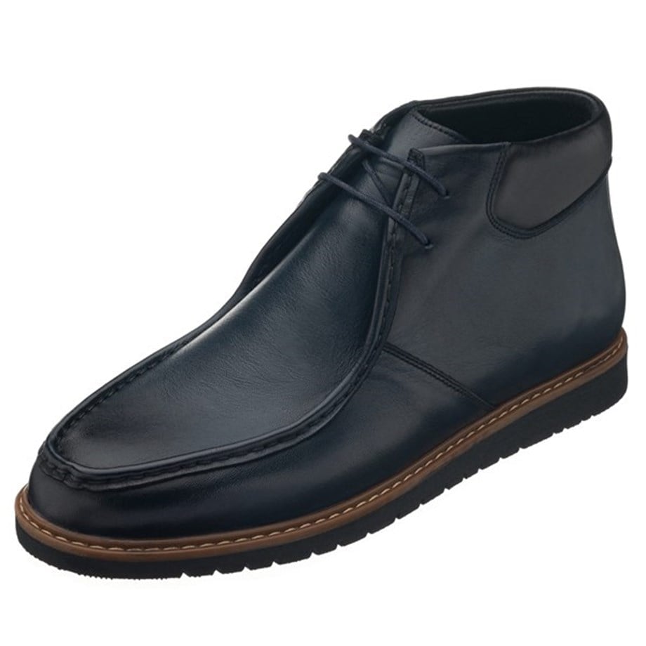 USZU0106 Navy Blue Large Size Handmade Calf Leather  Wide Form High Quality Special Edition Men's Chukka Boots 