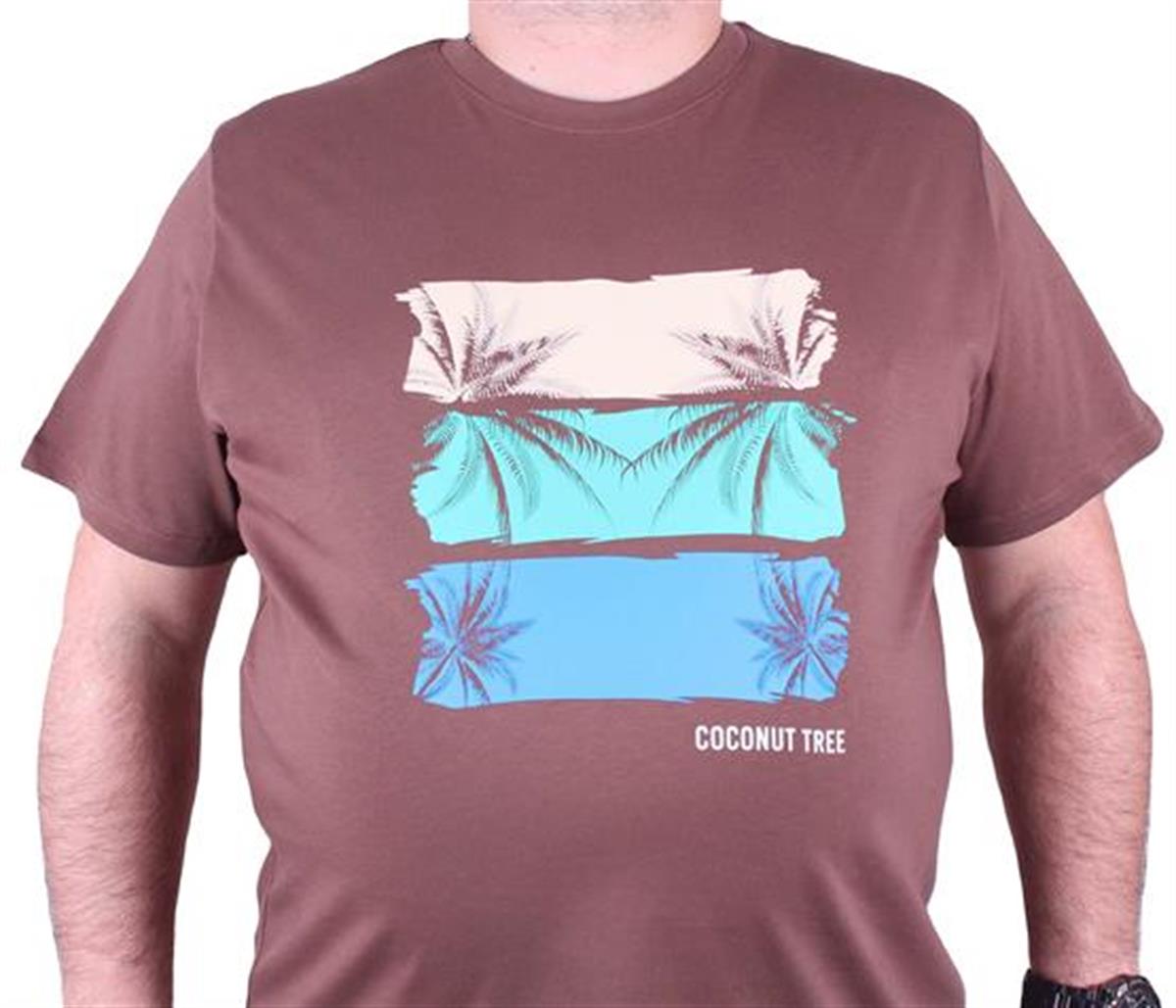 Mocgrande Büyük Beden Erkek Sıfır Yaka Tişört Coconut Tree 23118 TABA