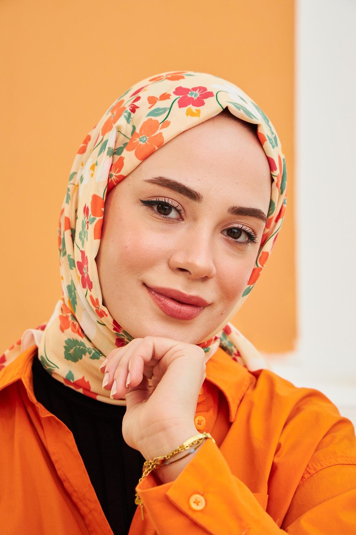 Amelia Desenli Pamuk Şal Turuncu 3025-23