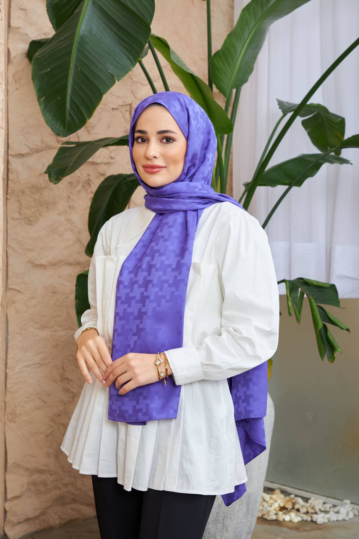 Cross Desen İpeksi Jakar Şal Mor 9006-20