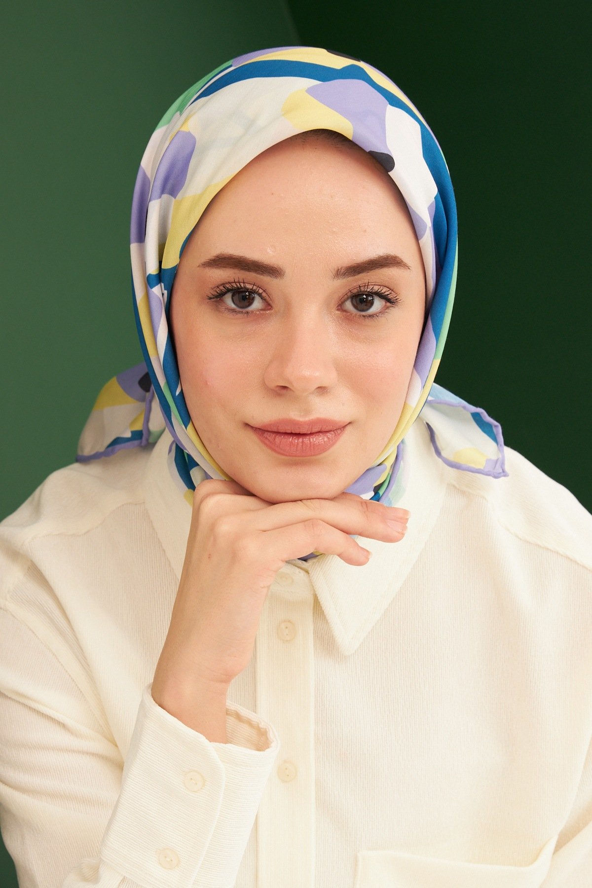 Daphne Mavi Mor Pamuk Viskon Eşarp Modeli