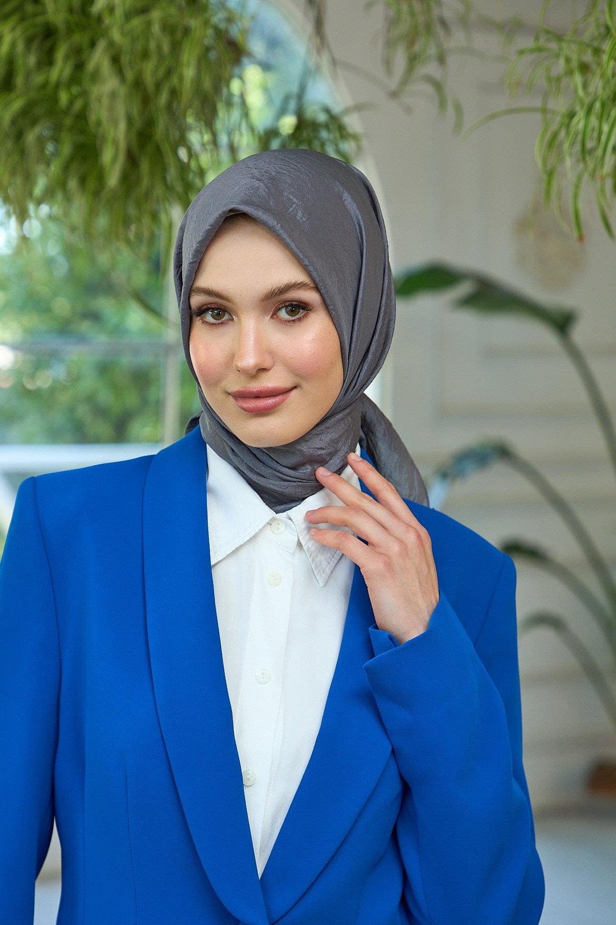 Düz Desen Vual Eşarp Antrasit Vual İpek Eşarp -  10100-03