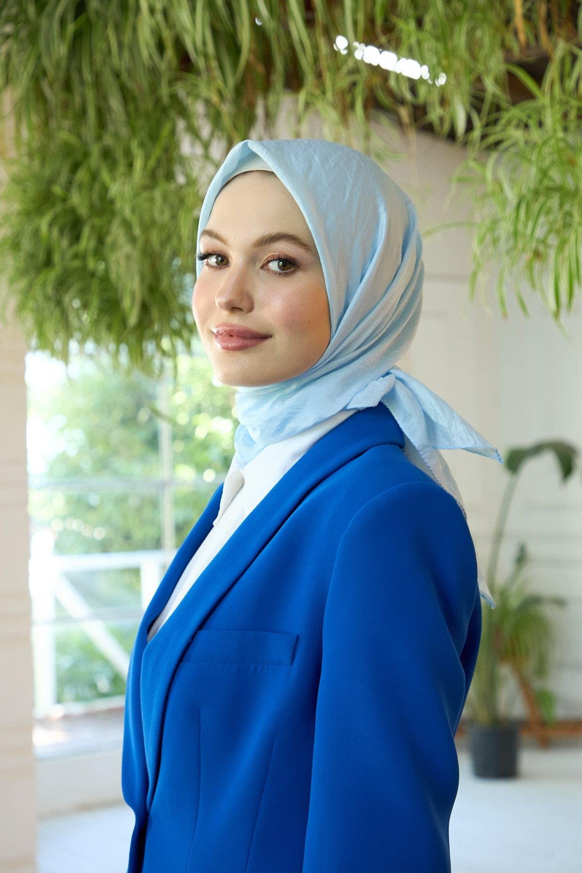 Düz Desen Vual Eşarp Buz Mavi Vual İpek Eşarp -  10100-07