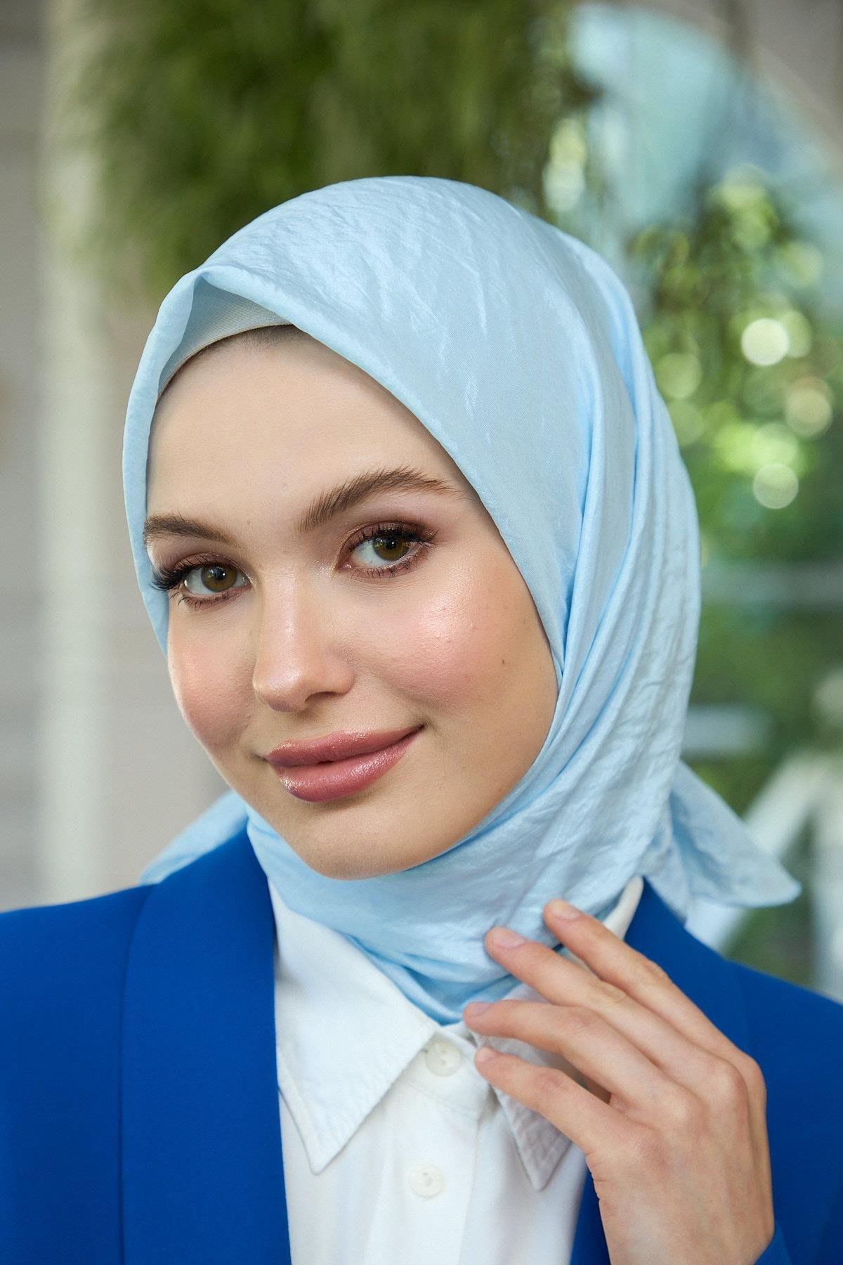 Düz Desen Vual Eşarp Buz Mavi Vual İpek Eşarp -  10100-07