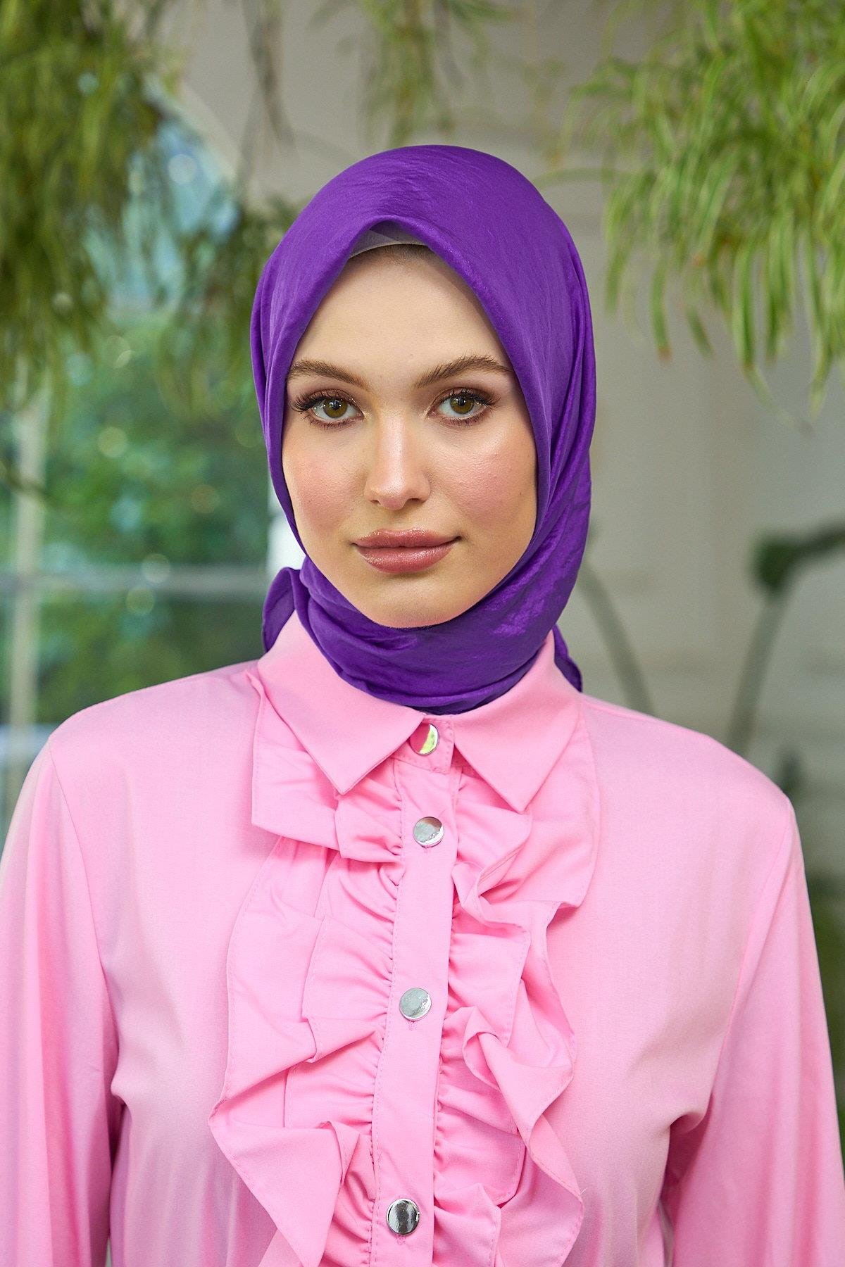 Düz Desen Vual Eşarp Mor Vual İpek Eşarp -  10100-01