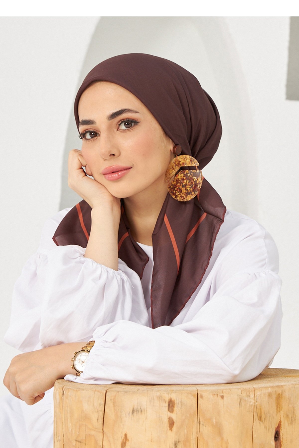 Düz Desenli Acı Kahve  Pamuk Viskon Eşarp