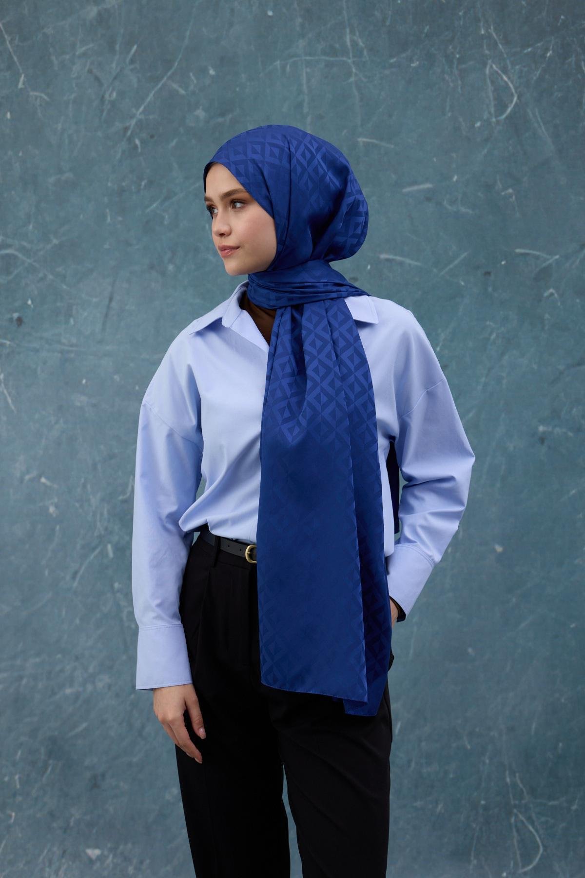 Faal Winter İpeksi Jakar Şal Mavi 9019-05