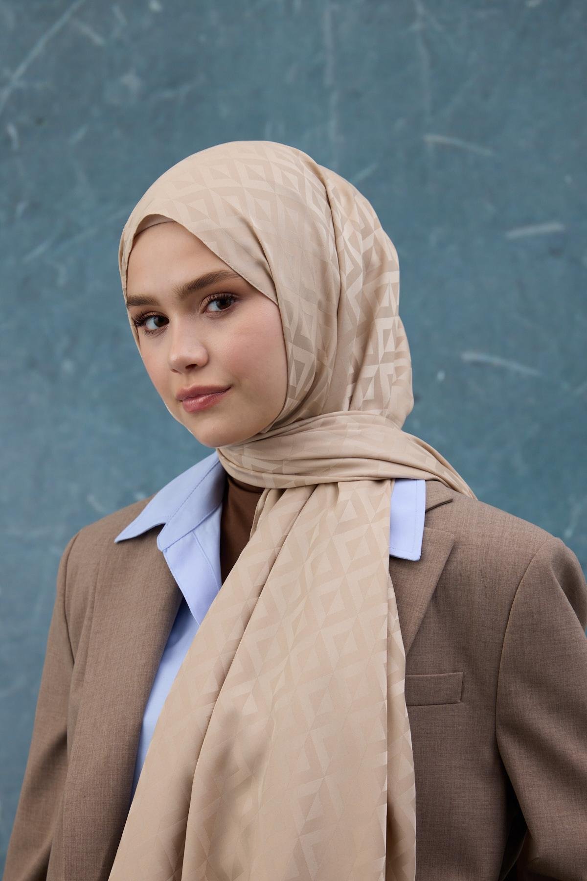 Fall Winter İpeksi Jakar Şal Vizon 9019-25