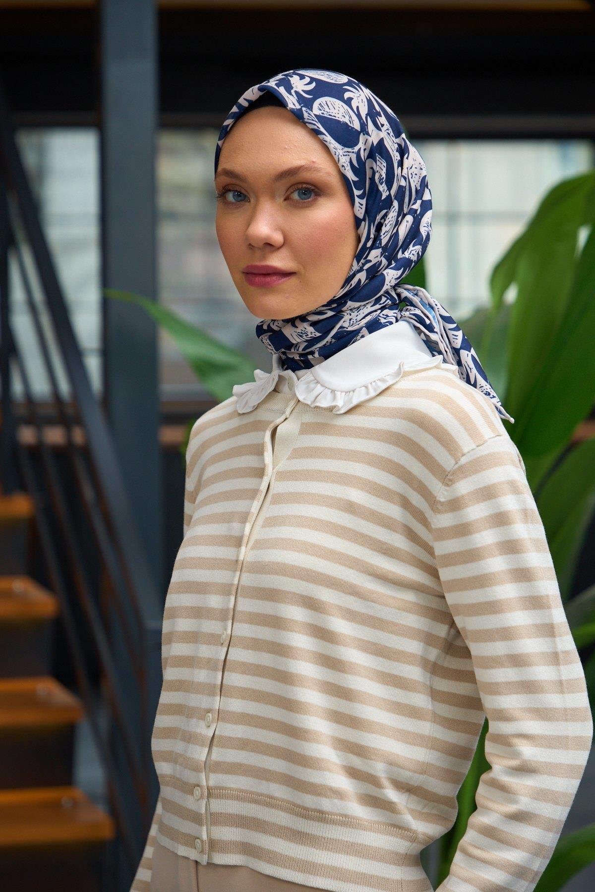 Harmony Collection Soft Eşarp Gece Mavi Beyaz 1182-05