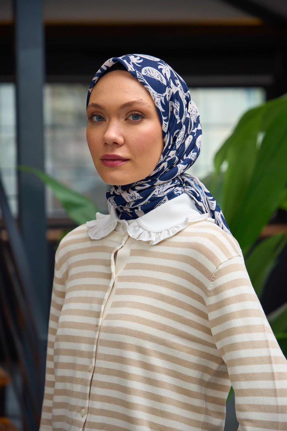 Harmony Collection Soft Eşarp Gece Mavi Beyaz 1182-05