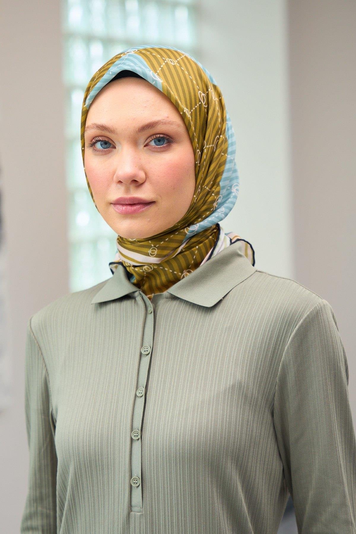 Harmony Collection Soft Eşarp Hardal Mavi 1176-07