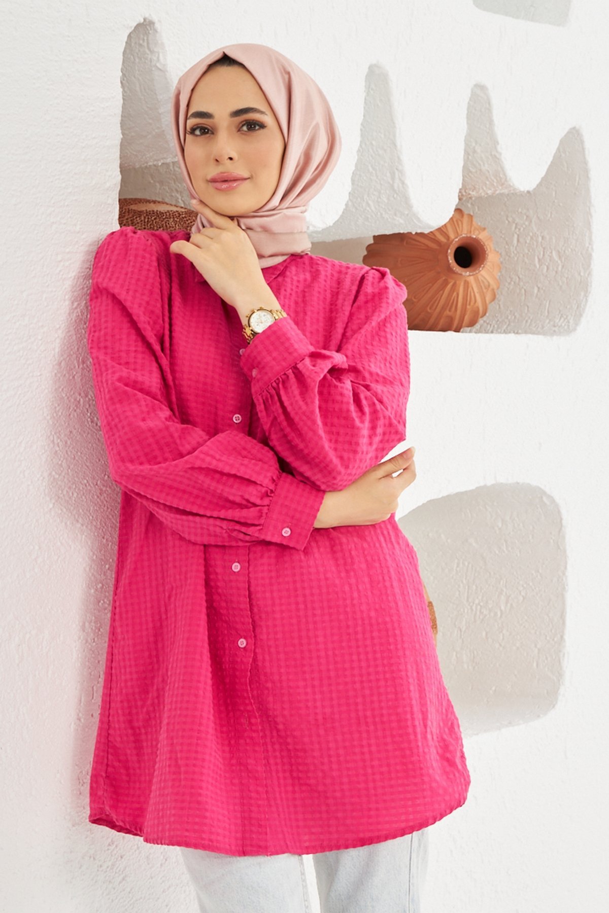 Hayal Pembe Vizon Düz Çift Taraflı İpek Şal Modeli