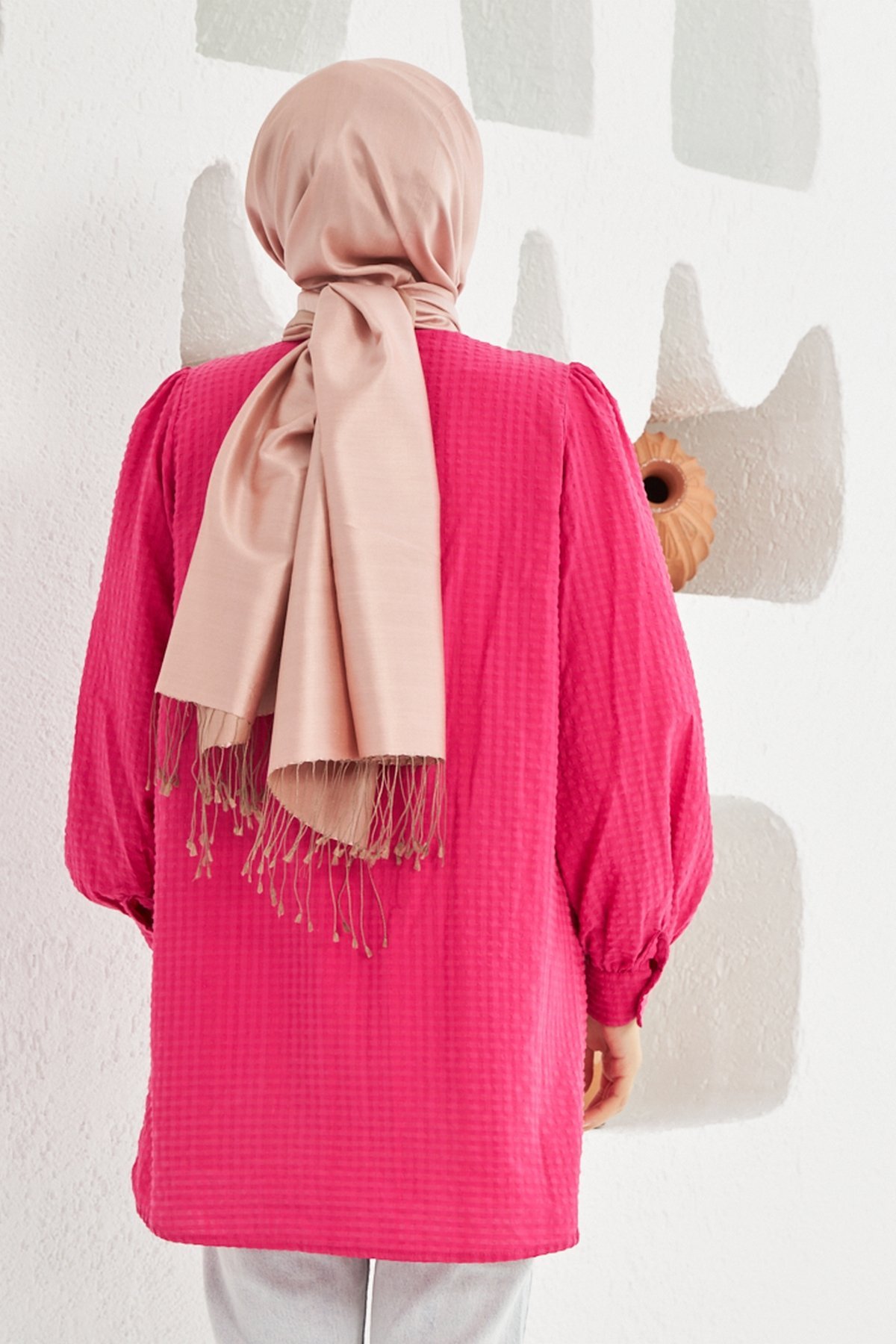 Hayal Pembe Vizon Düz Çift Taraflı İpek Şal Modeli