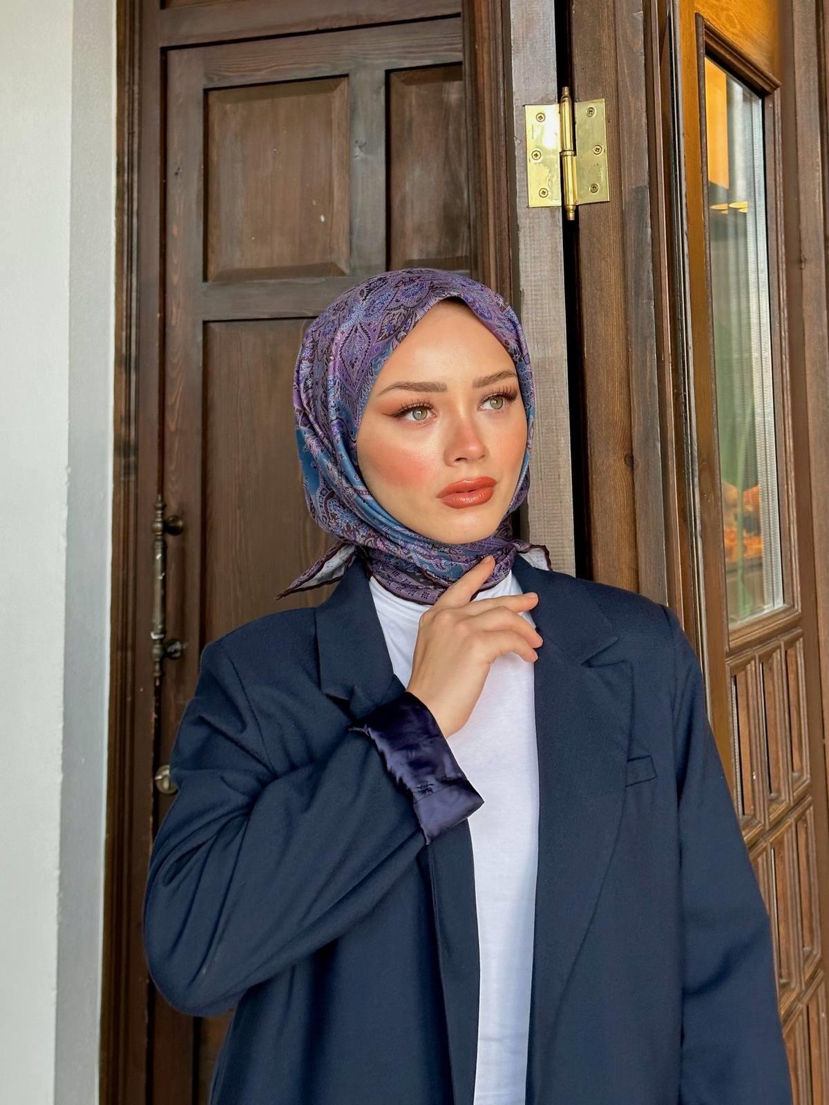 İpekhan Etnik Serisi Pembe Lacivert Pamuk Eşarp 1116-13