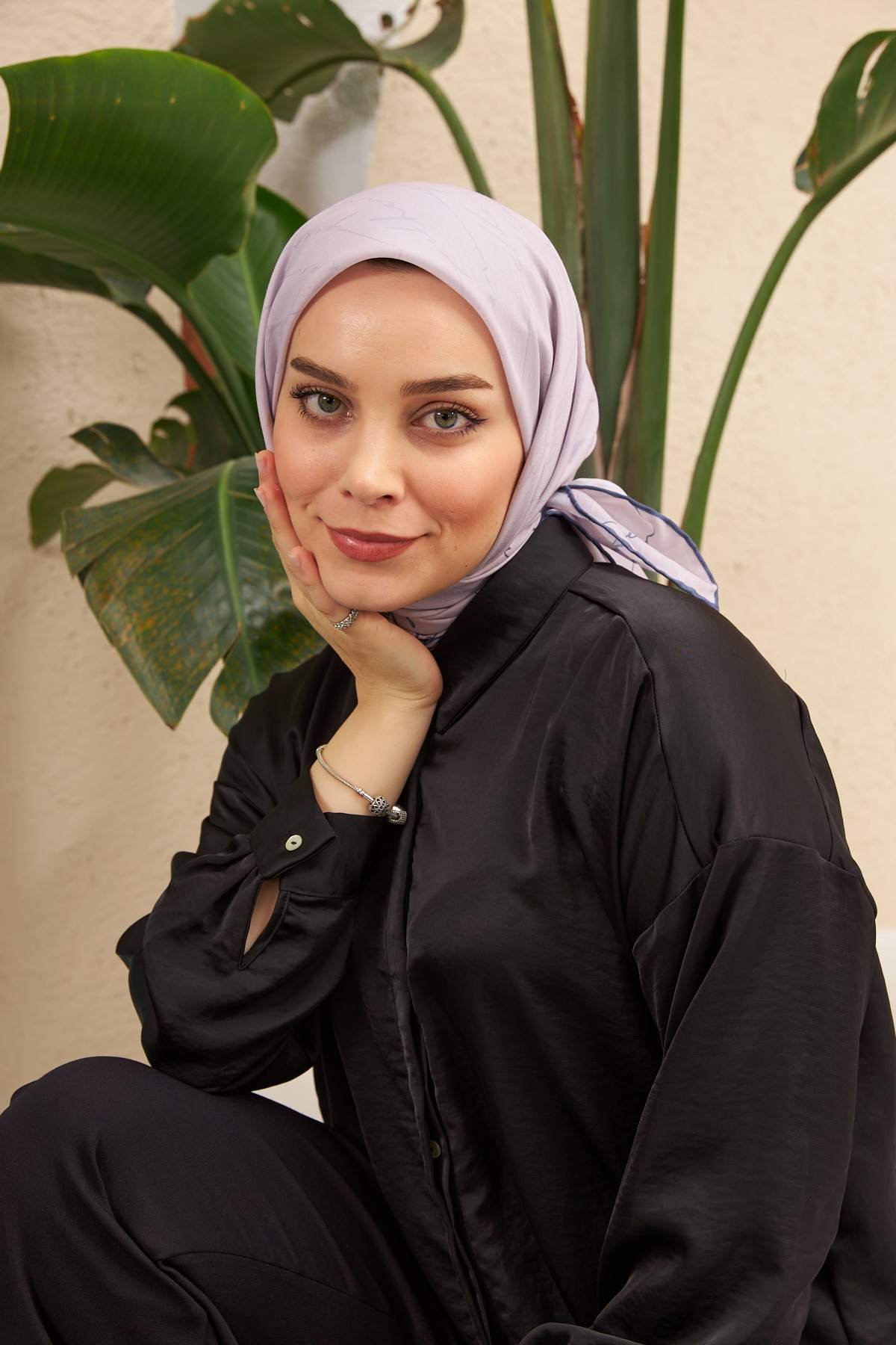 İpekhan Monogram Serisi Soft Lila Pamuk Viskon Eşarp 1118-12