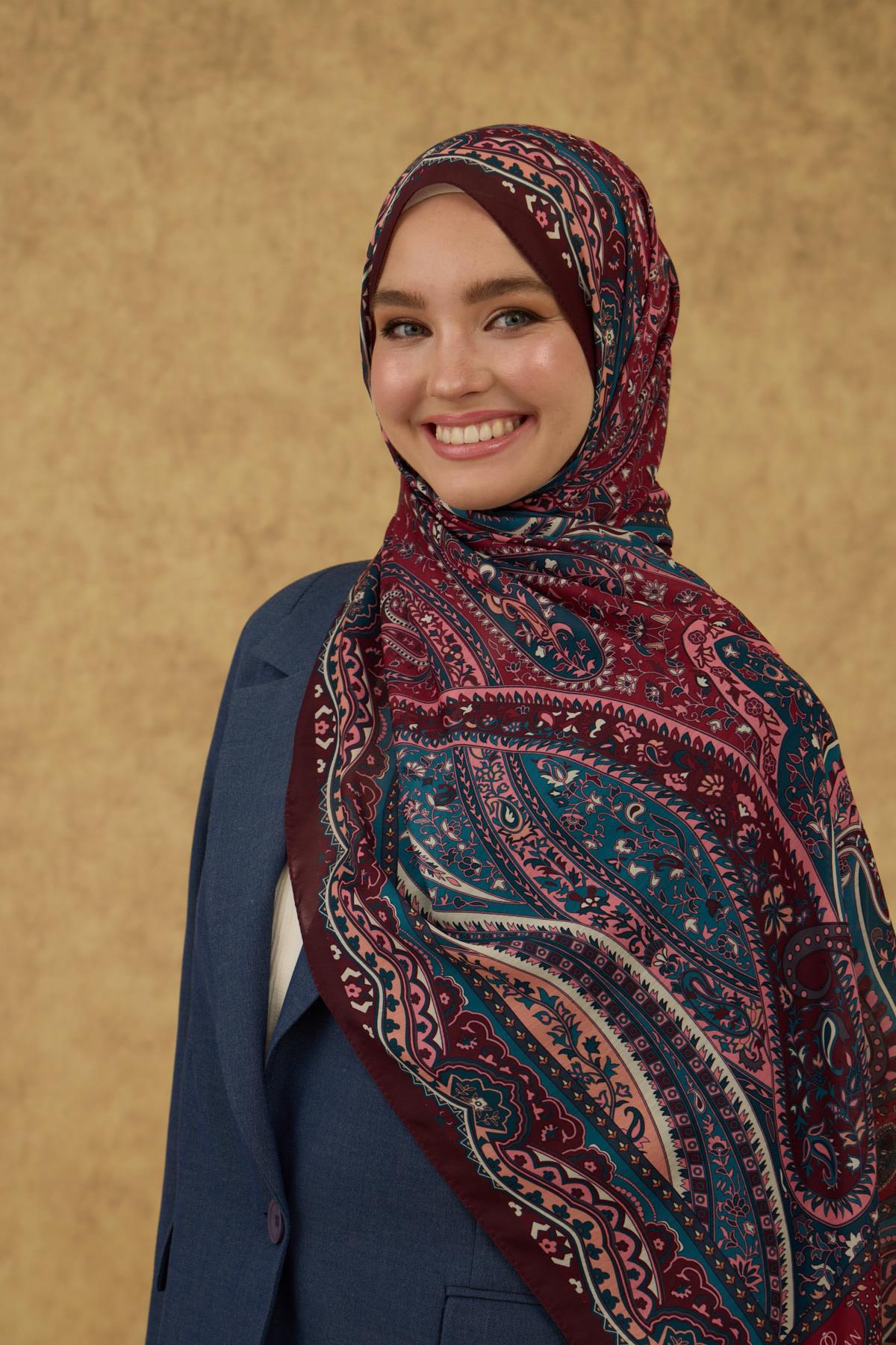 İpekhan Soft Şal Bordo Turkuaz 3053-01