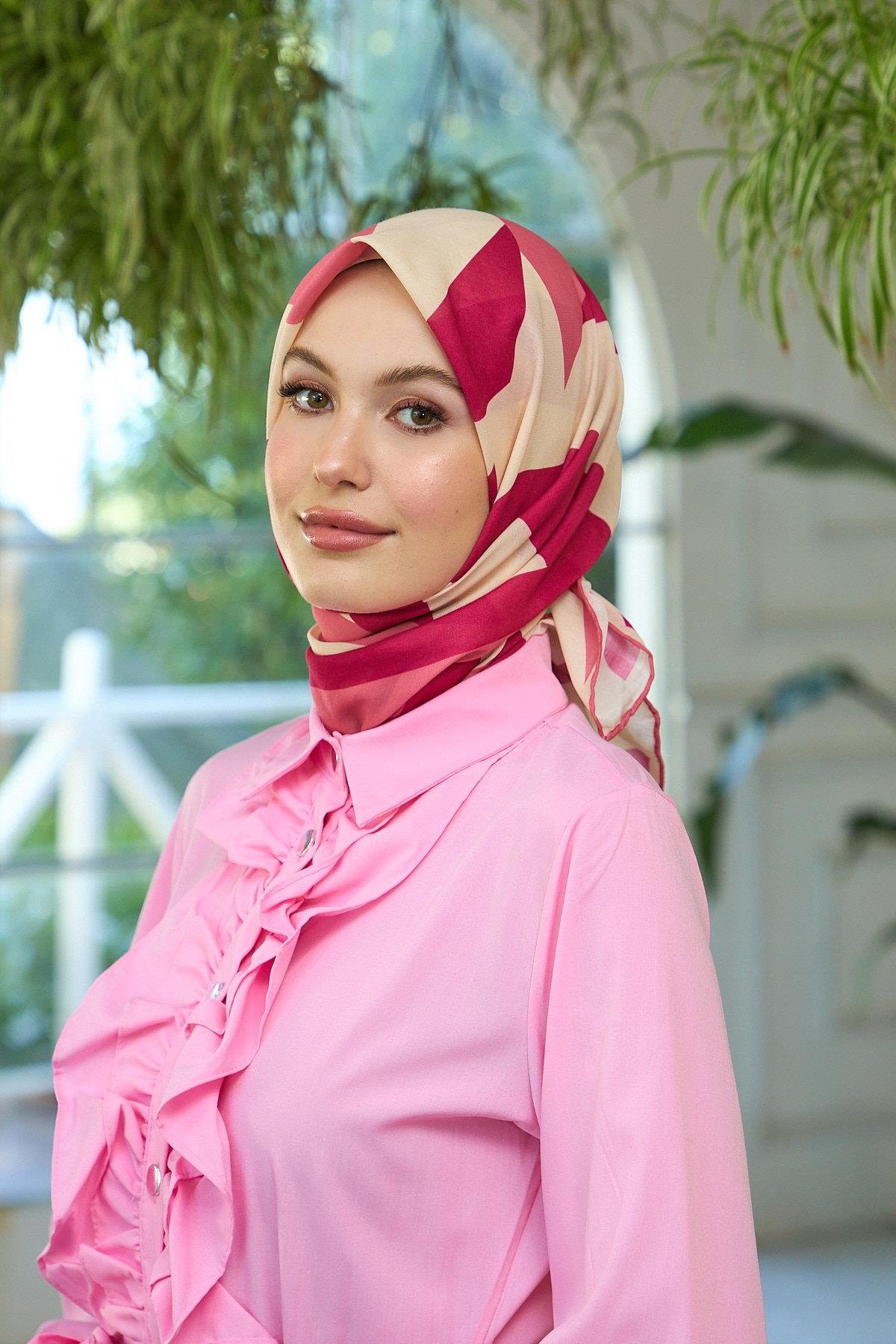 Yaz Işıltısı Koleksiyonu Soft Eşarp Bordo Krem 1186-01