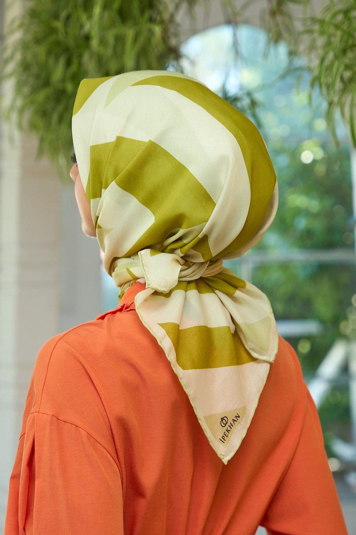 Işıltılı Yaz Koleksiyonu Soft Eşarp Yağ Yeşili Krem 1186-03
