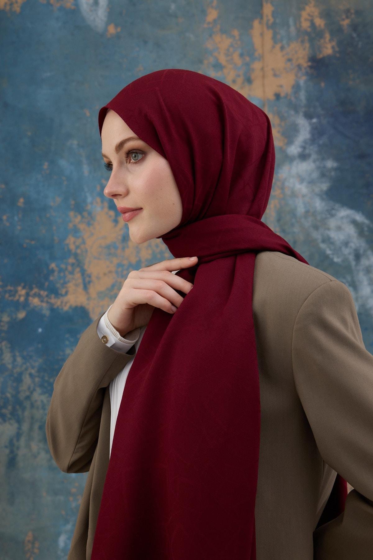 Kare Desen Pamuk Jakar Şal Bordo 8012-02