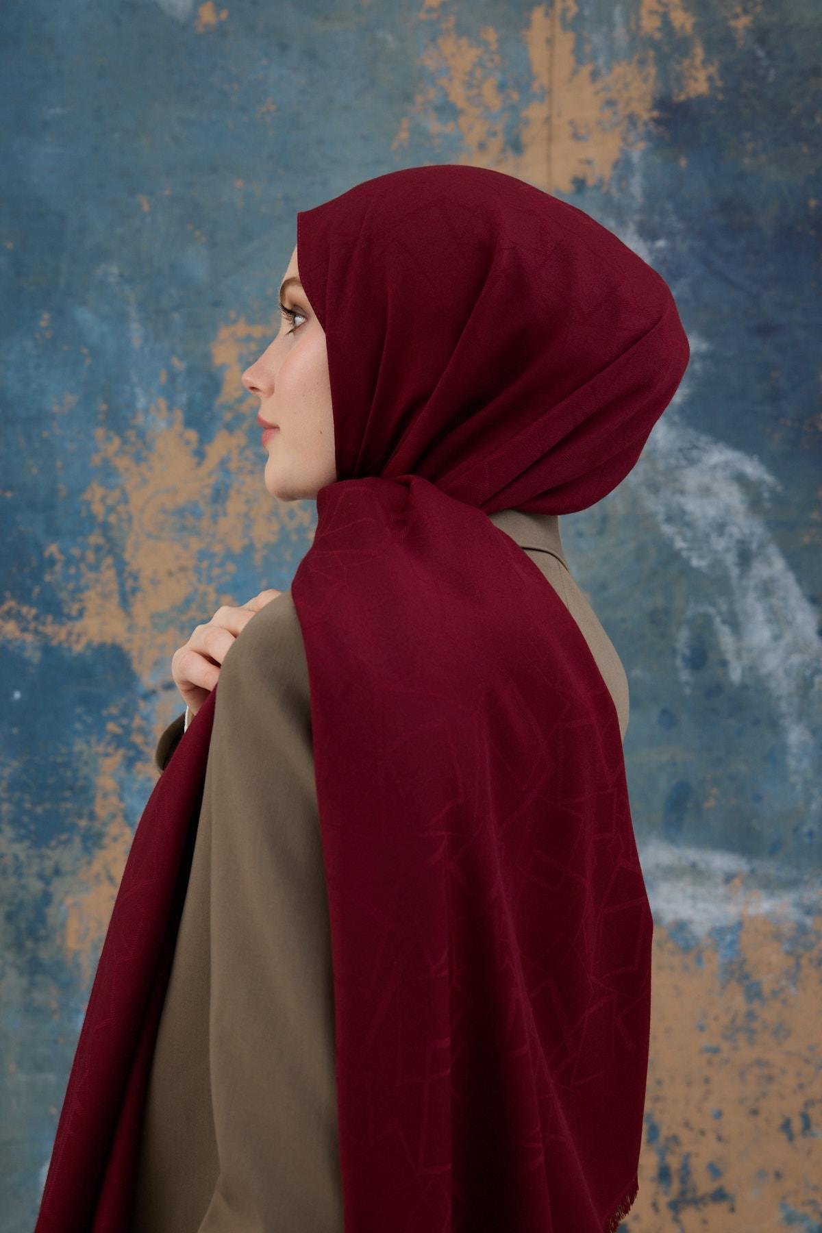 Kare Desen Pamuk Jakar Şal Bordo 8012-02