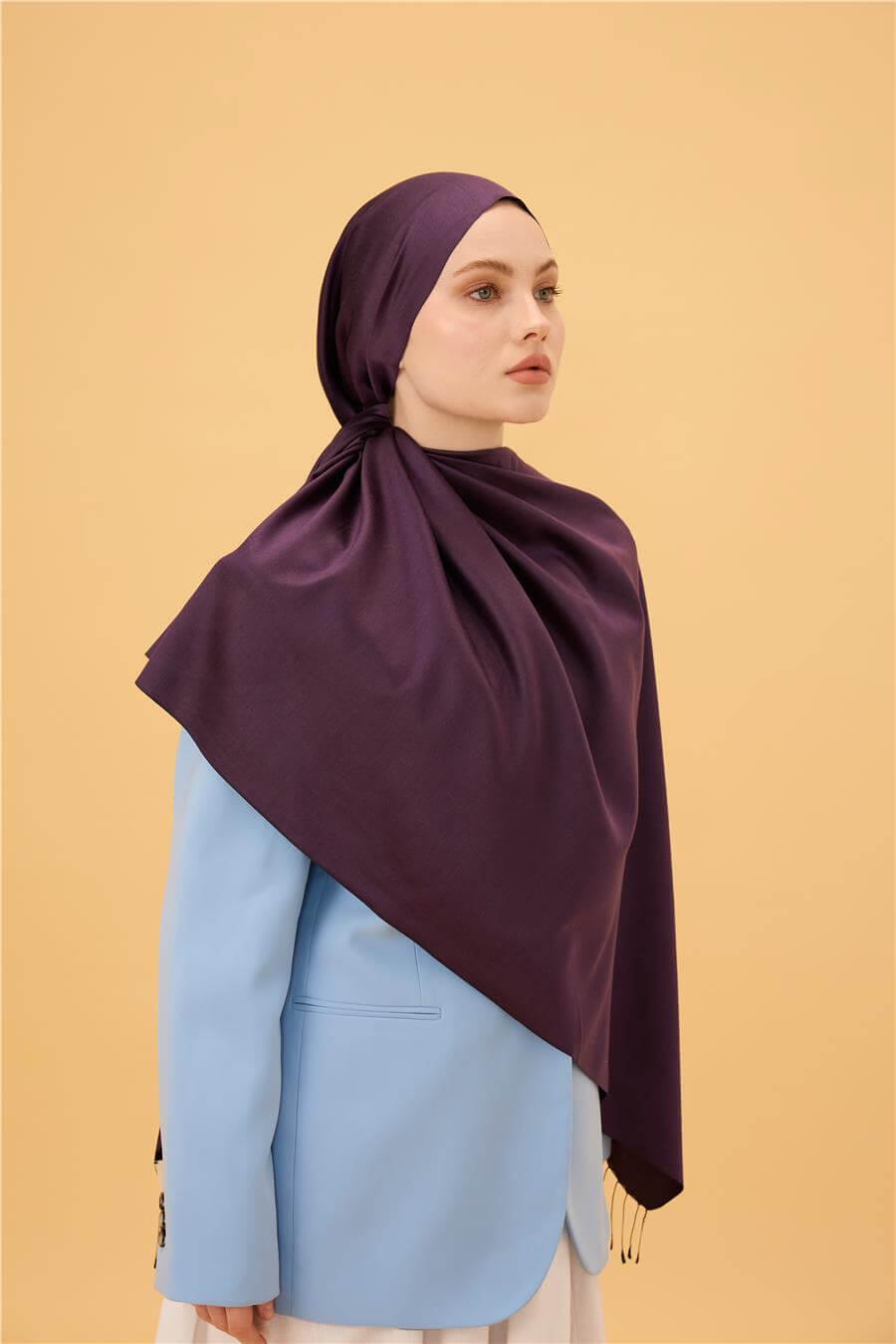 Koyu Mor Düz Çift Taraflı İpek Şal Modeli