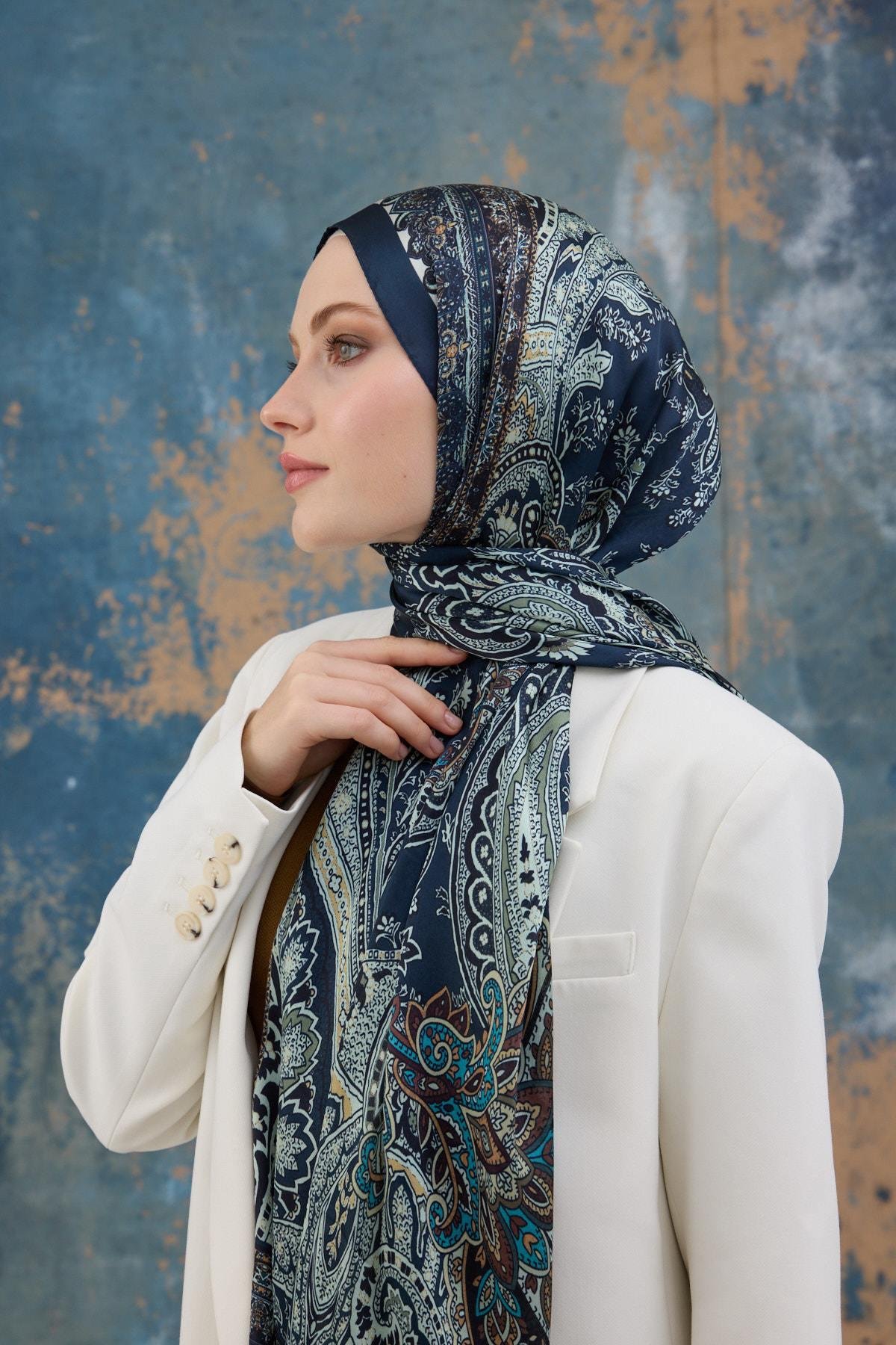Lacivert Hint Vual Şal -  5007-04