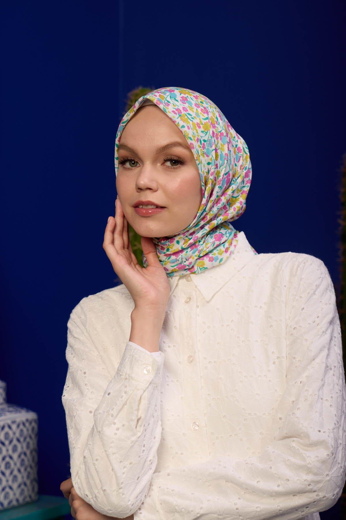 Marracesh Koleksiyon Soft Eşarp Gül Pembe Turkuaz 1193-09
