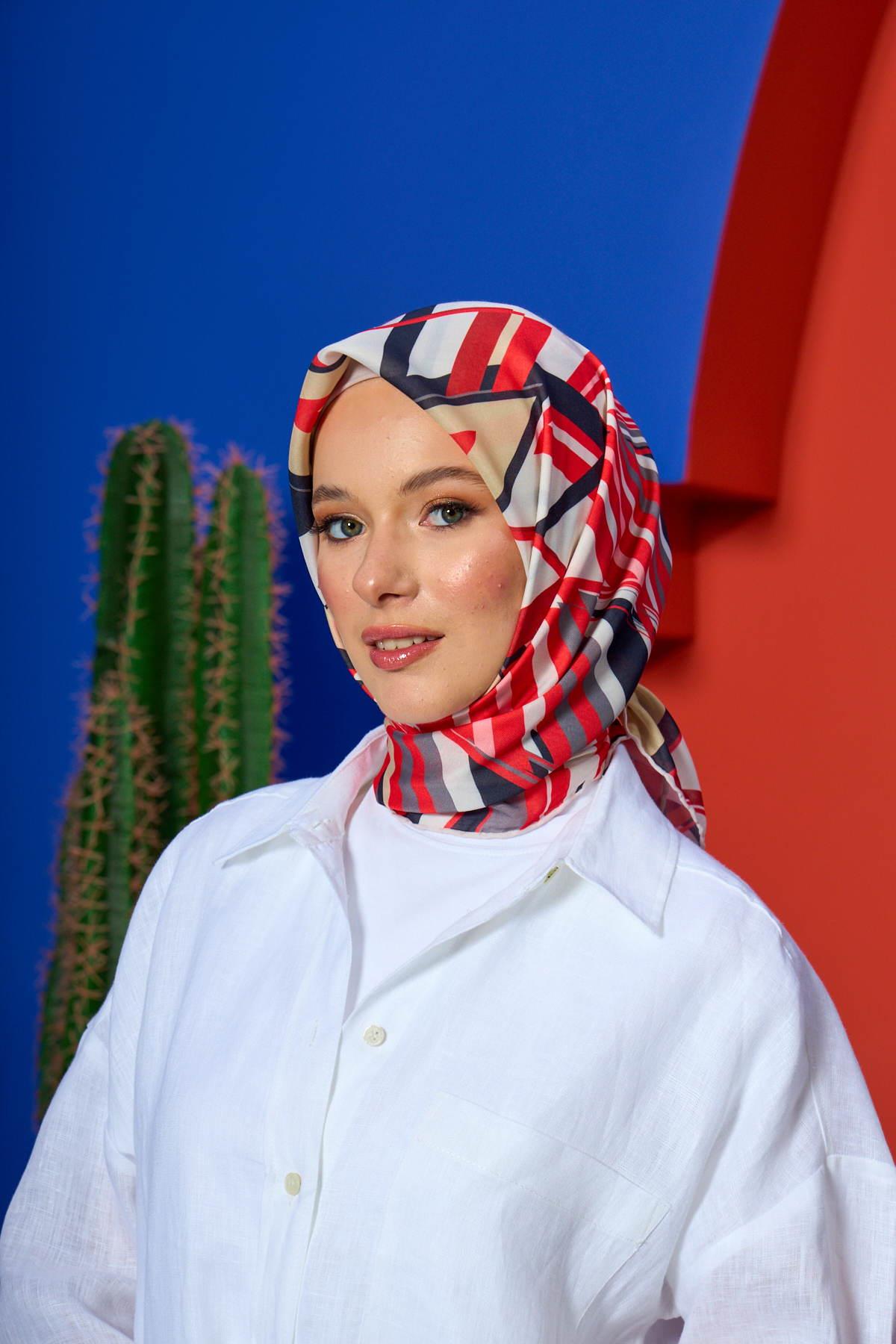 Marrakech  Koleksiyon Soft Eşarp Kırmızı Siyah 1208-13