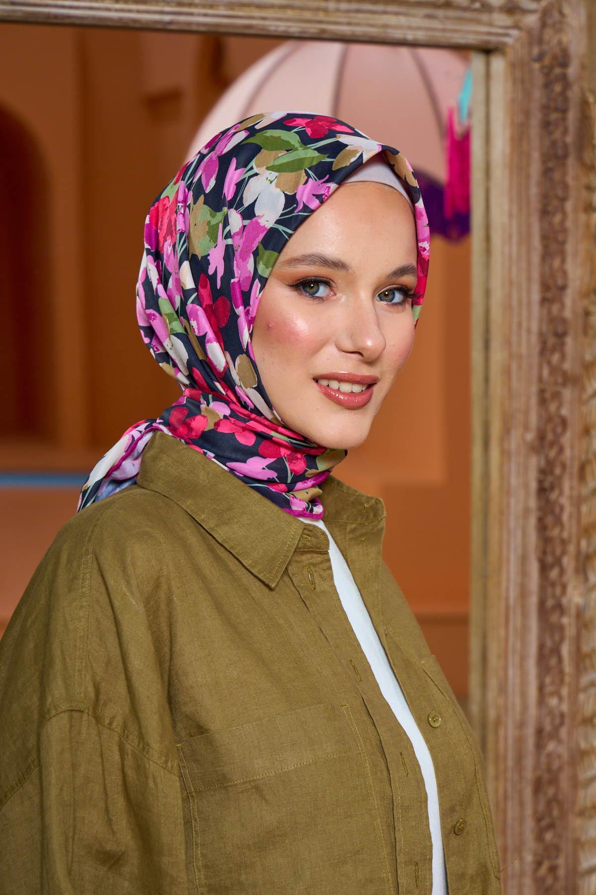 Marrakech  Koleksiyon Soft Eşarp Koyu Gri Pembe 1200-08