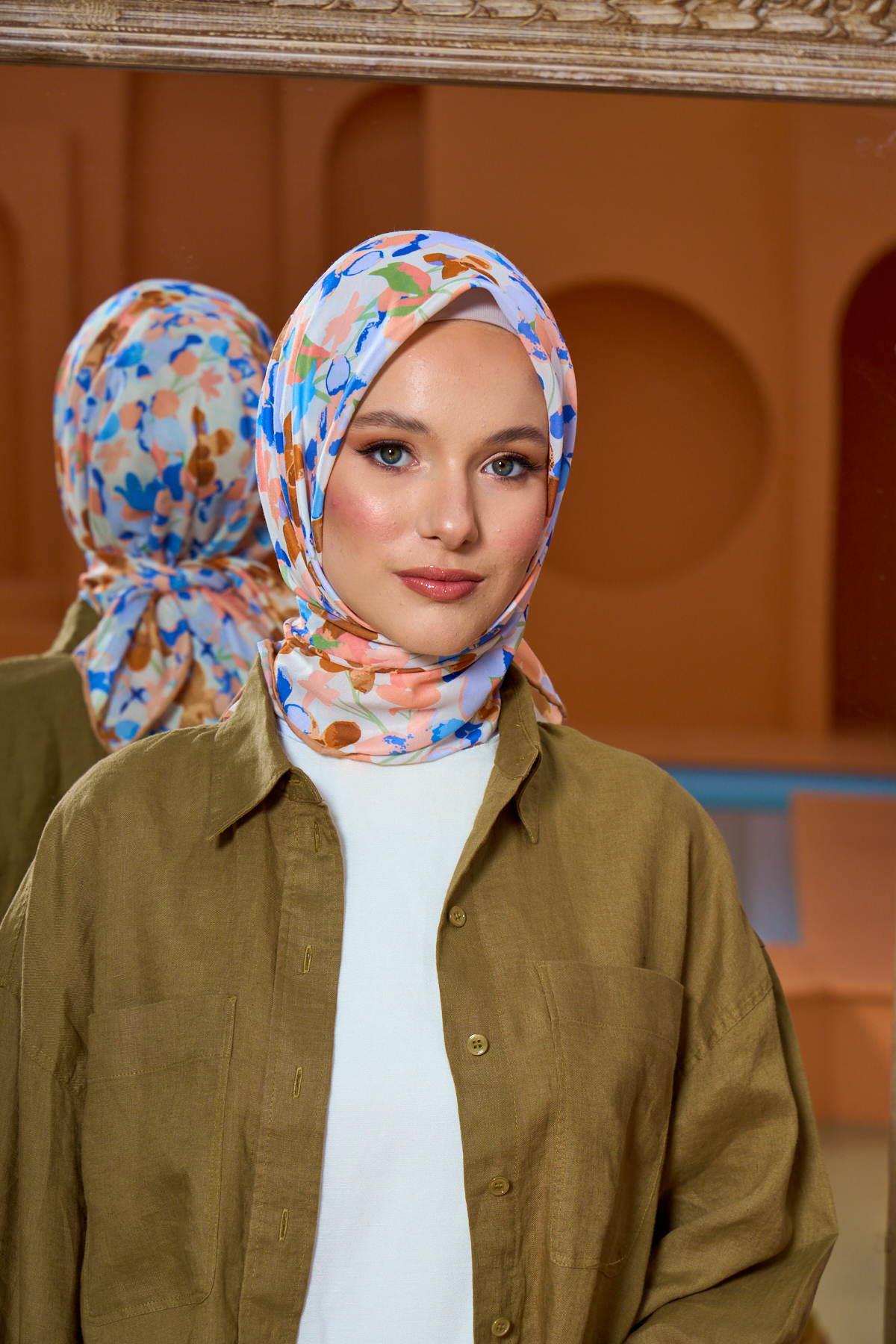 Marrakech  Koleksiyon Soft Eşarp Mavi Bakır 1200-10