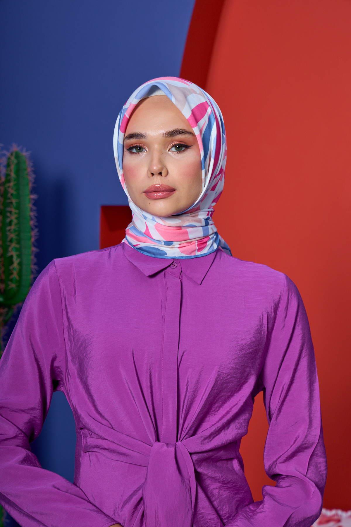 Marrakech  Koleksiyon Soft Eşarp Mor Salkım Pembe 1206-04