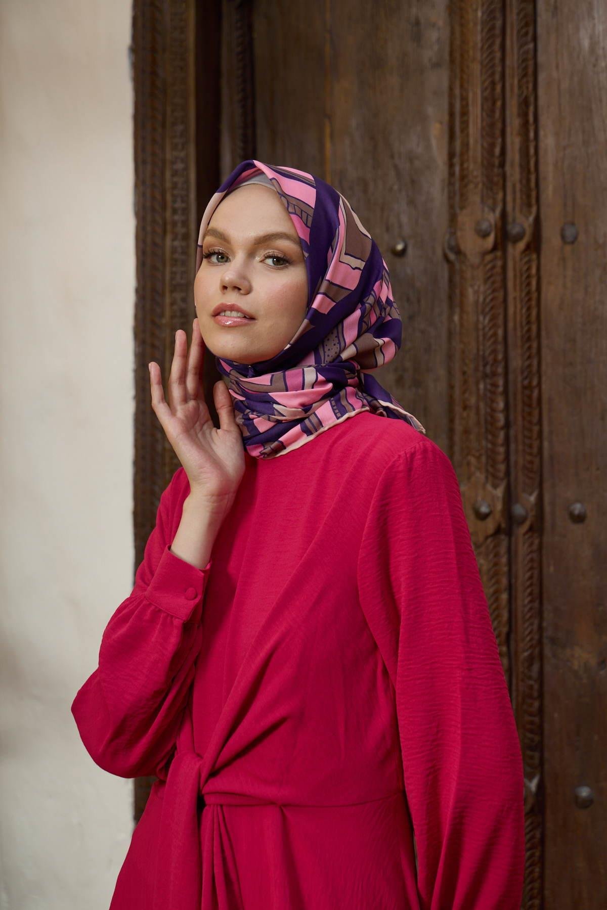 Marrakech  Koleksiyon Soft Eşarp Patlıcan Mor Pembe 1197-12
