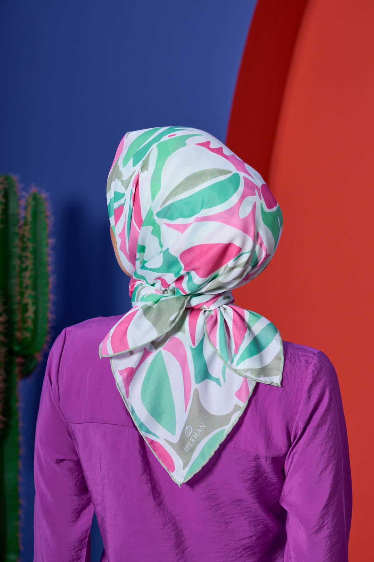 Marracesh Koleksiyon Soft Eşarp Pembe Yosun Yeşili 1206-07
