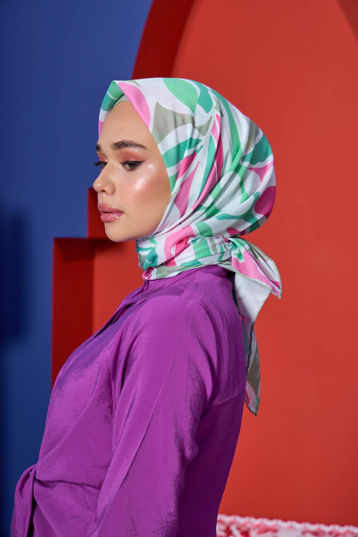 Marracesh Koleksiyon Soft Eşarp Pembe Yosun Yeşili 1206-07