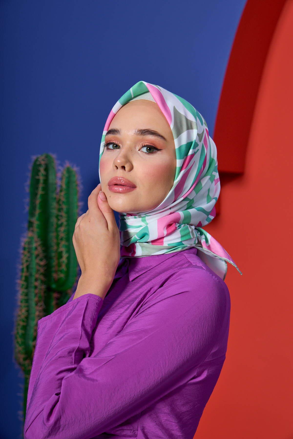 Marracesh Koleksiyon Soft Eşarp Pembe Yosun Yeşili 1206-07