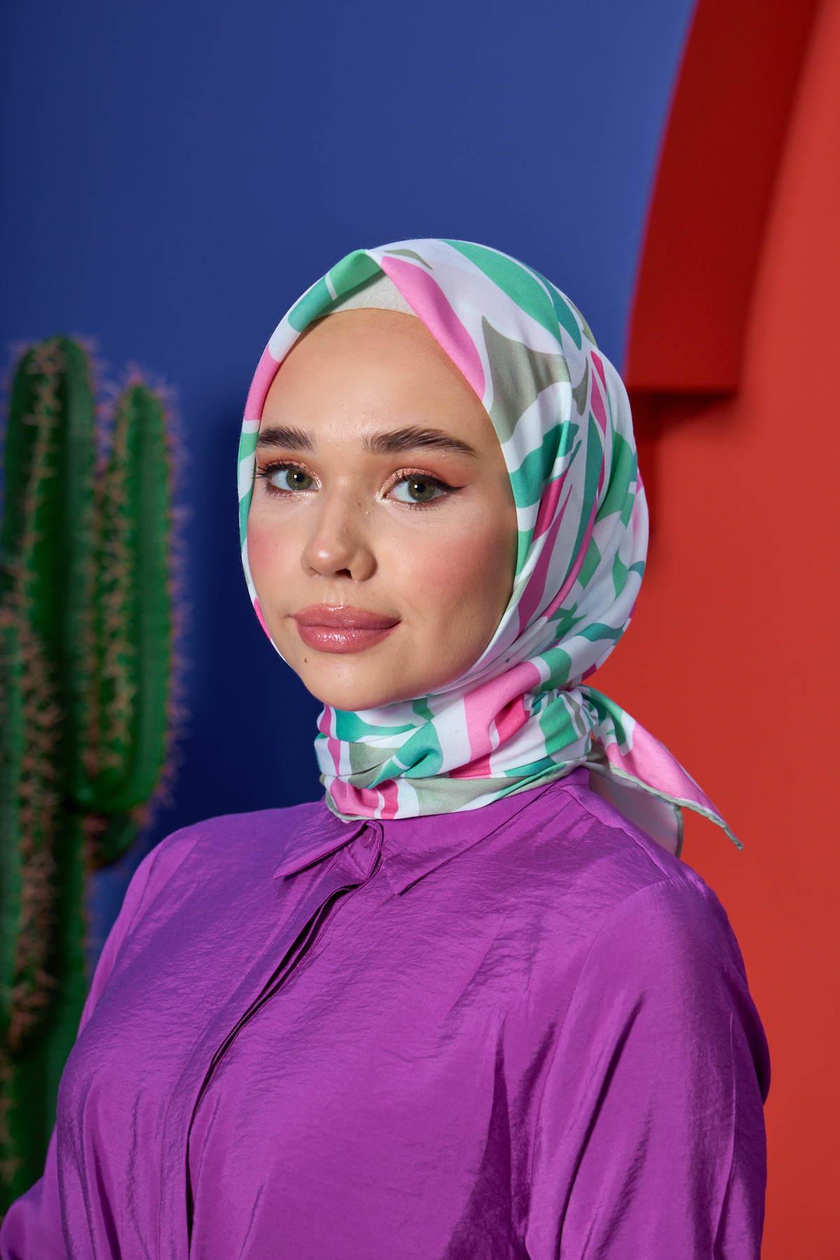 Marracesh Koleksiyon Soft Eşarp Pembe Yosun Yeşili 1206-07