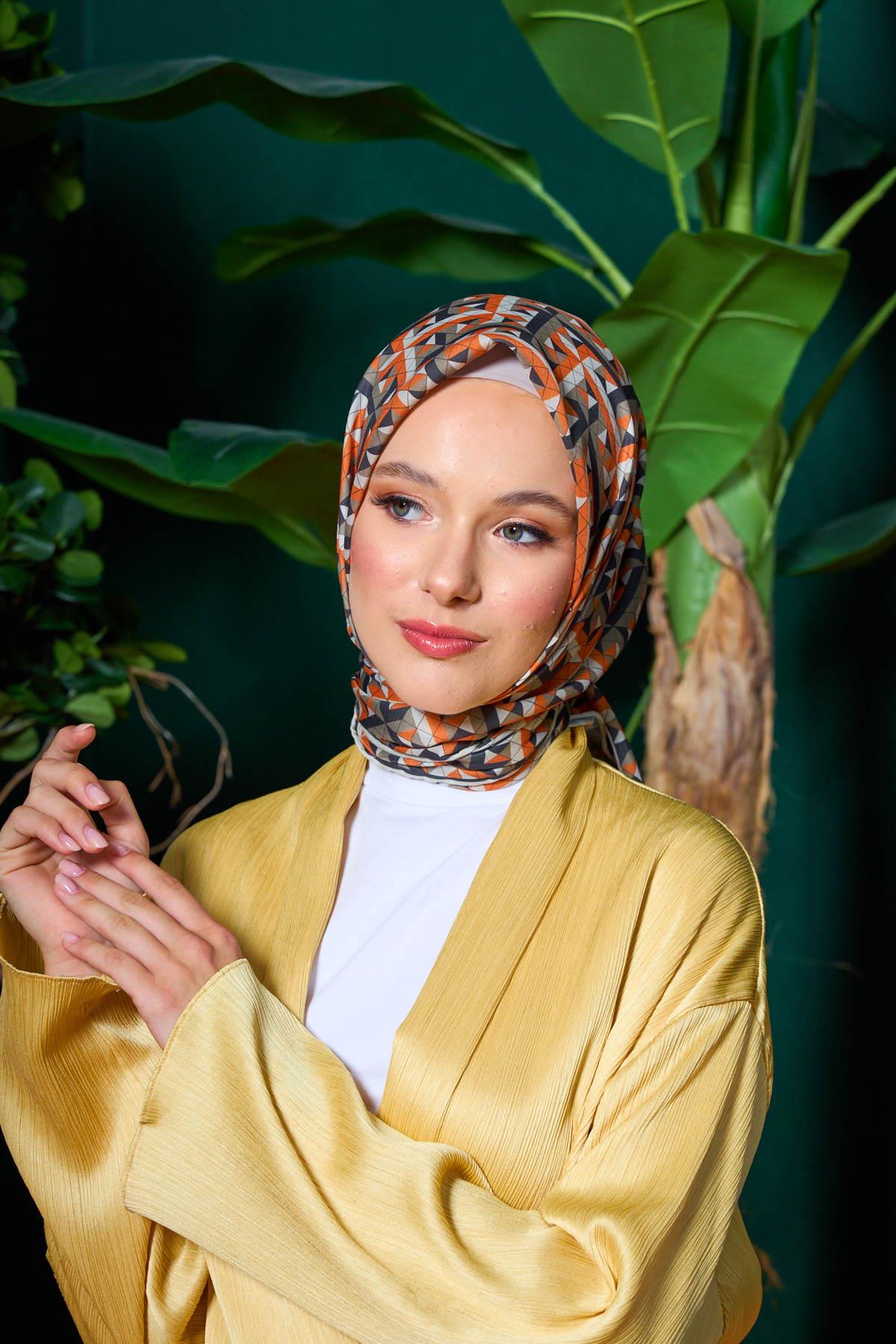 Marracesh Koleksiyon Soft Eşarp Turuncu Siyah 1203-13