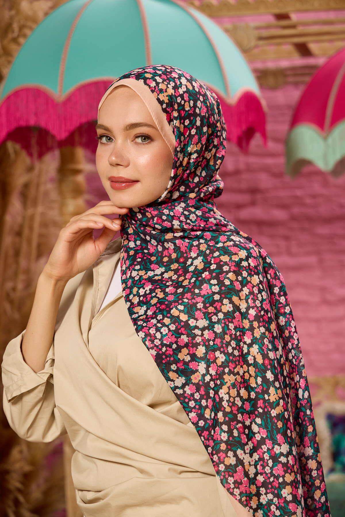 Marrakech Koleksiyon Soft Şal Siyah Fuşya 3046-16