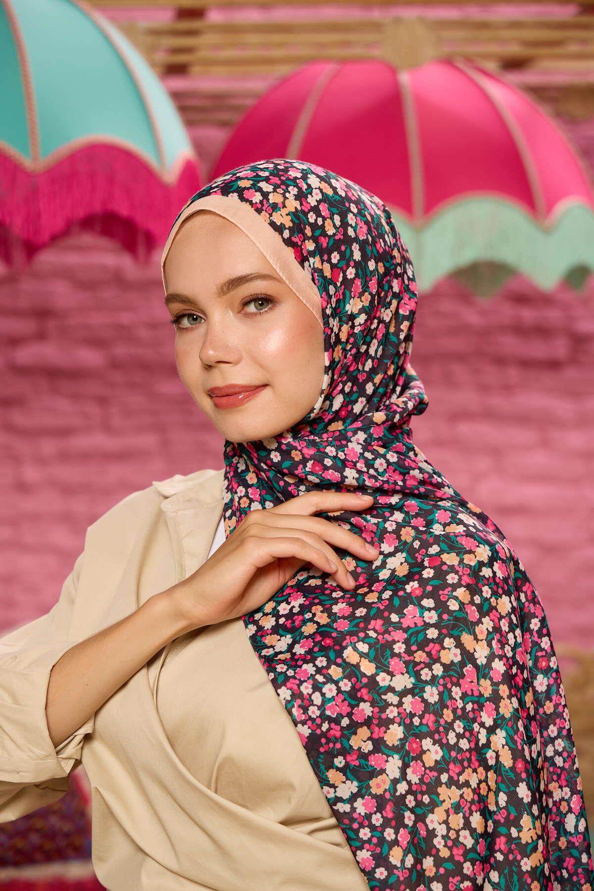 Marrakech Koleksiyon Soft Şal Siyah Fuşya 3046-16