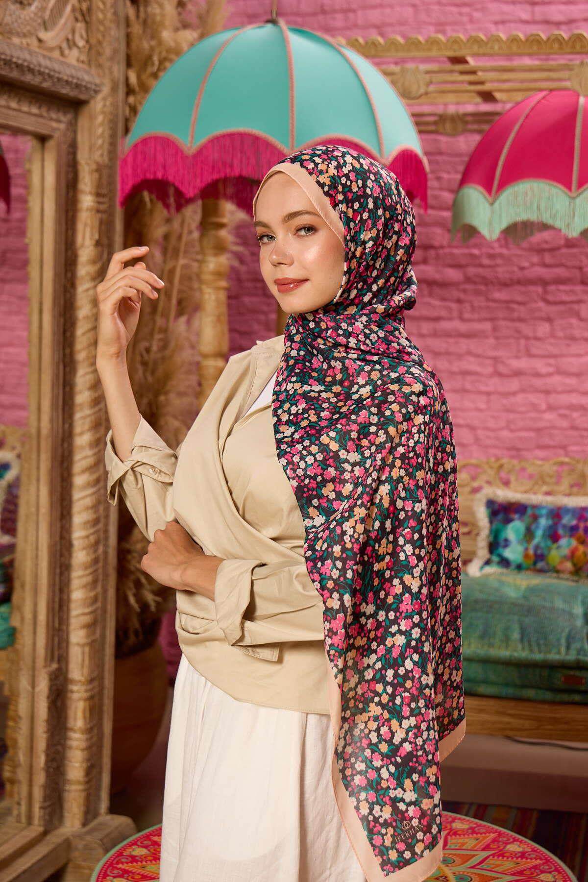 Marrakech Koleksiyon Soft Şal Siyah Fuşya 3046-16