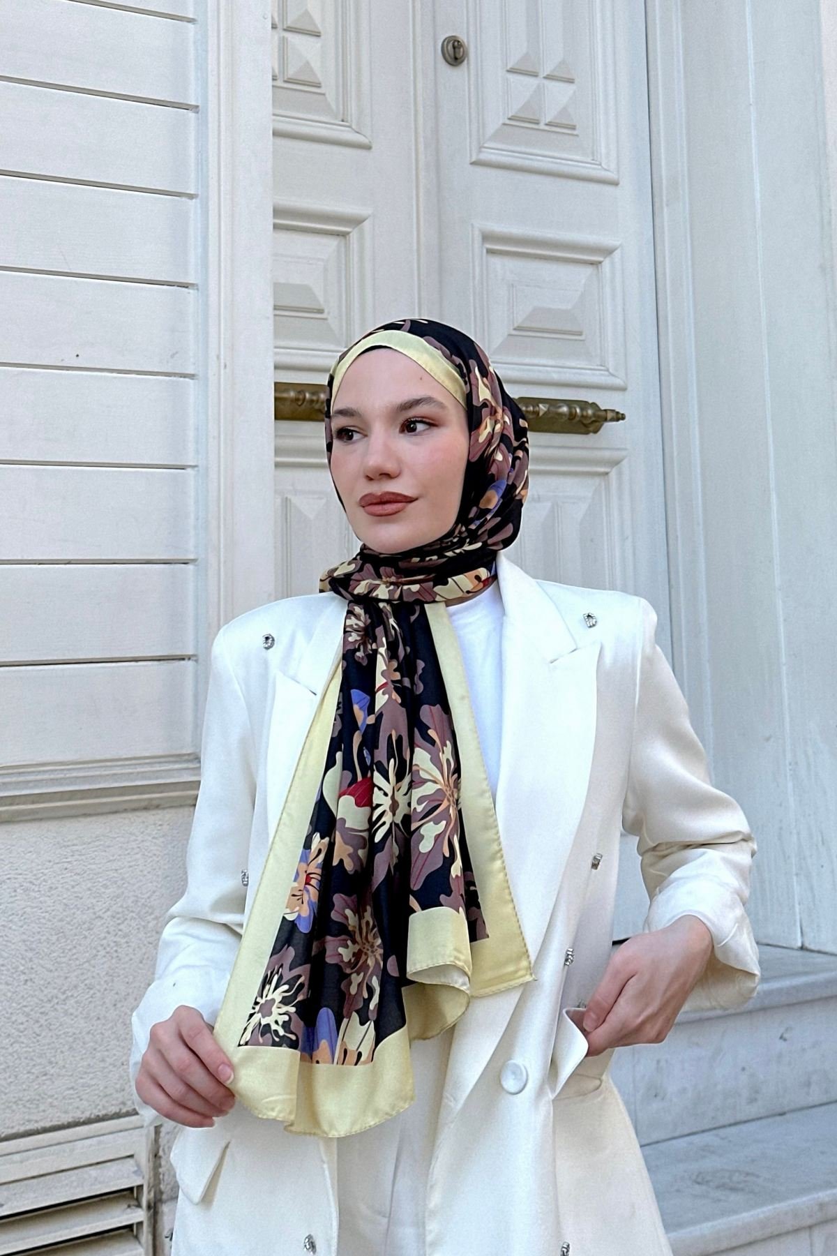 Nature Frezya Soft Şal Krem Siyah 3038-07