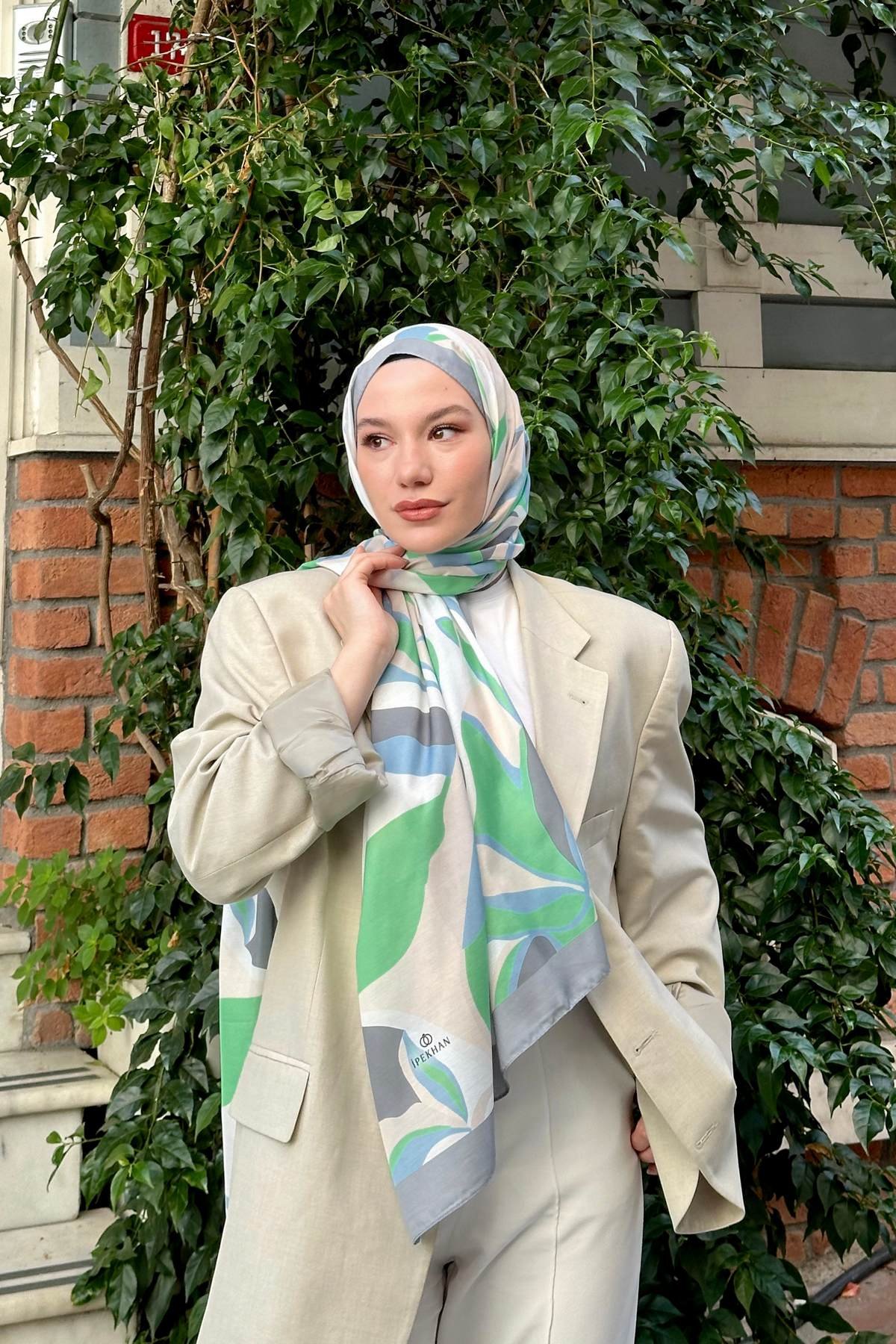 Nature Lilyum Soft Şal Yeşil Gri 3036-16