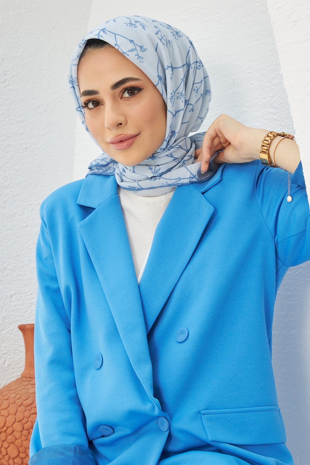Olive Mavi  Pamuk Viskon Eşarp