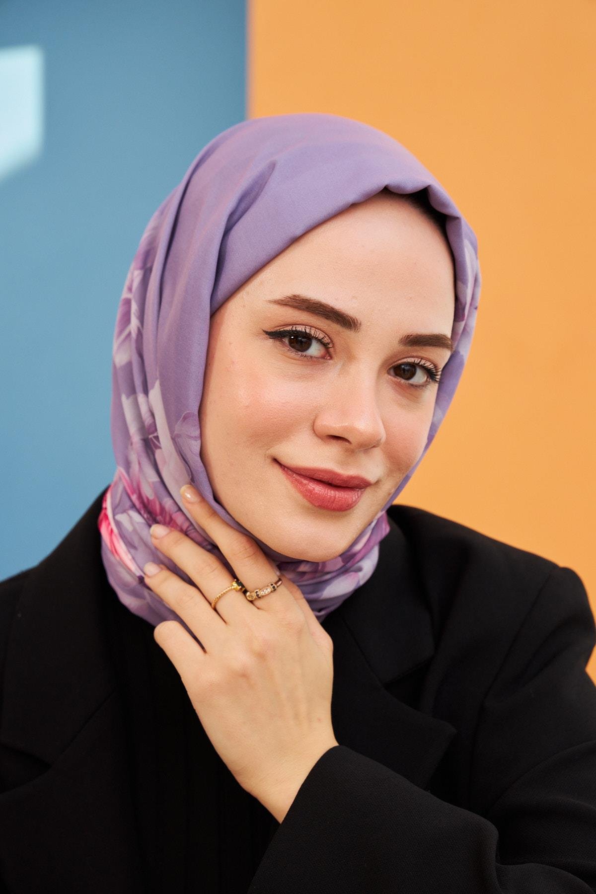 Orkide Desenli  Pamuk Şal Lila