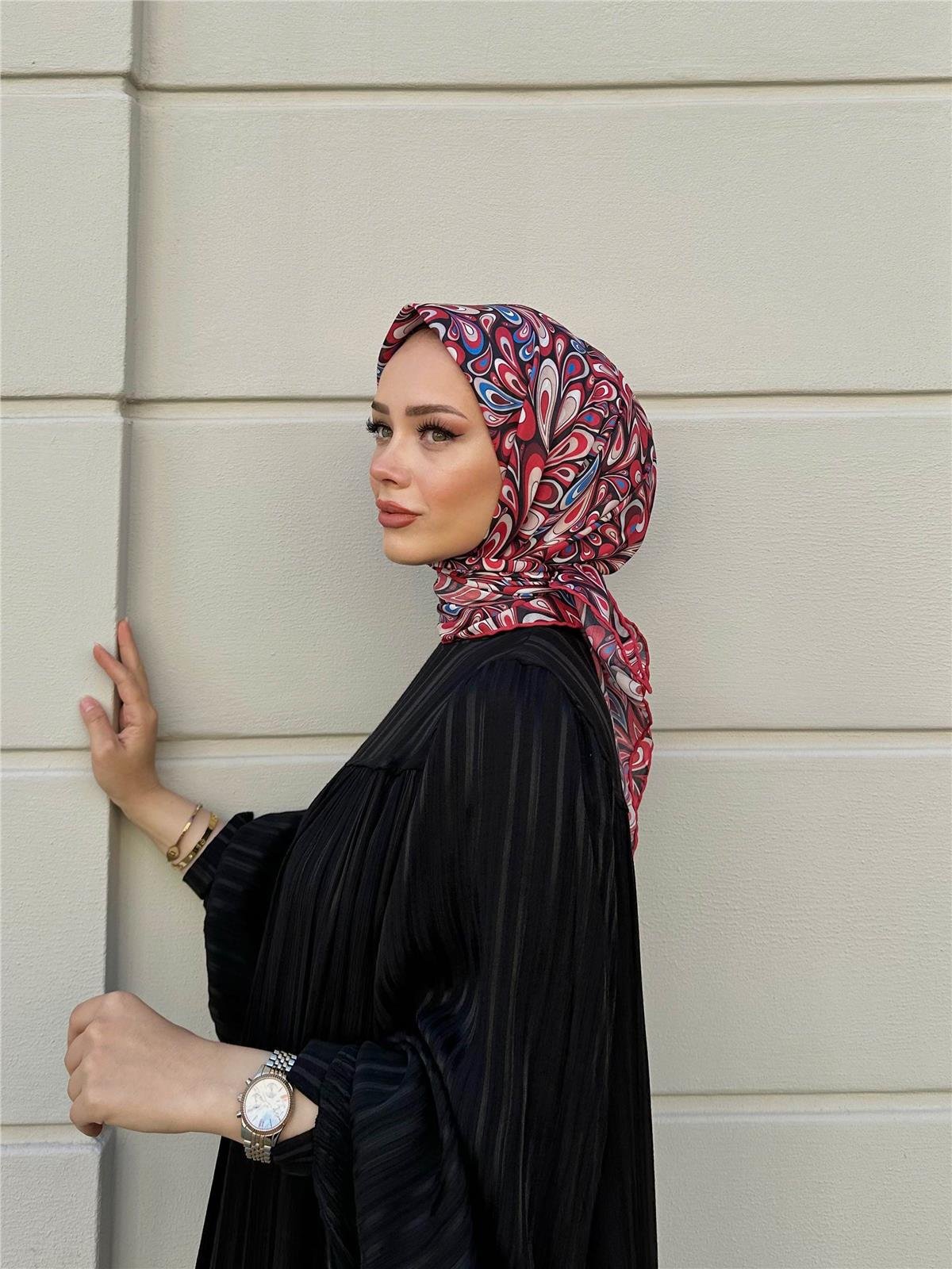 Relax Ebruli Soft Eşarp Bordo Siyah 1147-17