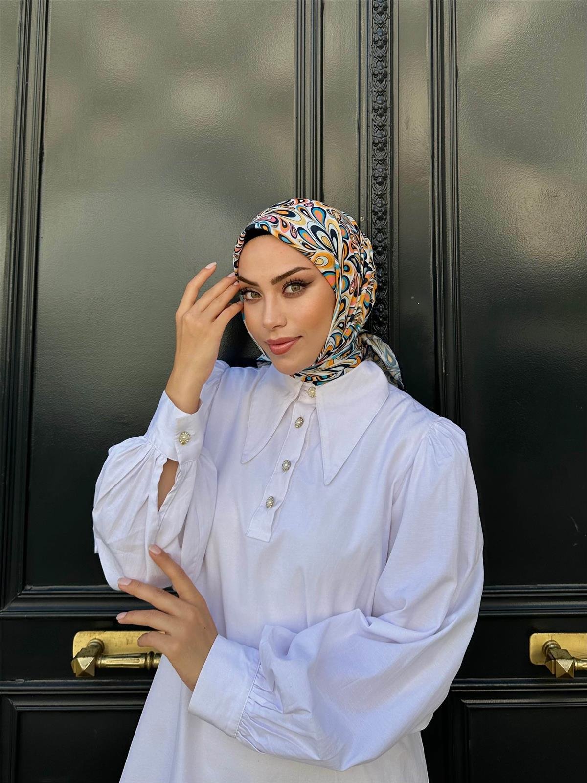 Relax Ebruli Soft Eşarp Sarı Beyaz 1147-02